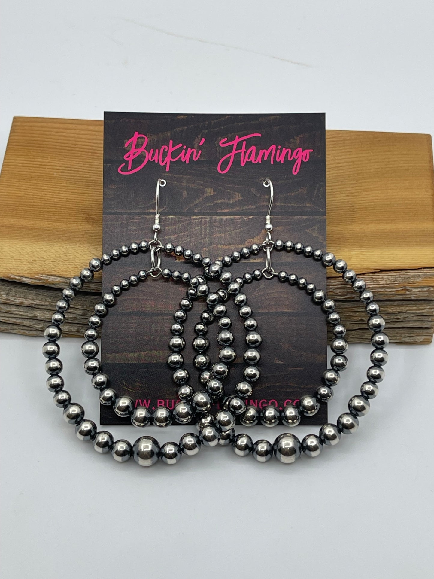 4mm-8mm Graduated Navajo Pearl Double Hoop Dangle Earrings