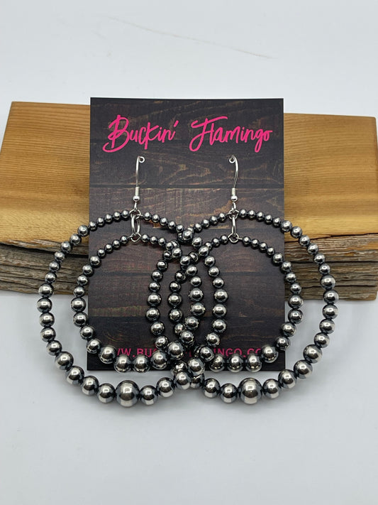 4mm-8mm Graduated Navajo Pearl Double Hoop Dangle Earrings