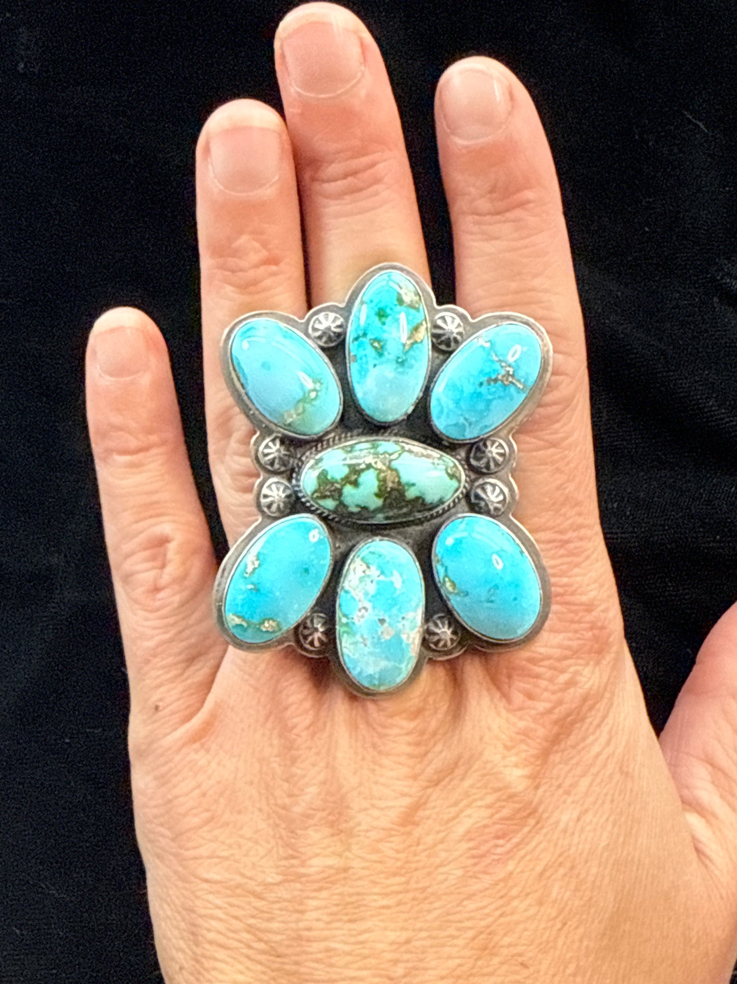 Adjustable Sonoran Gold Cluster Ring by Steven Nez, Navajo