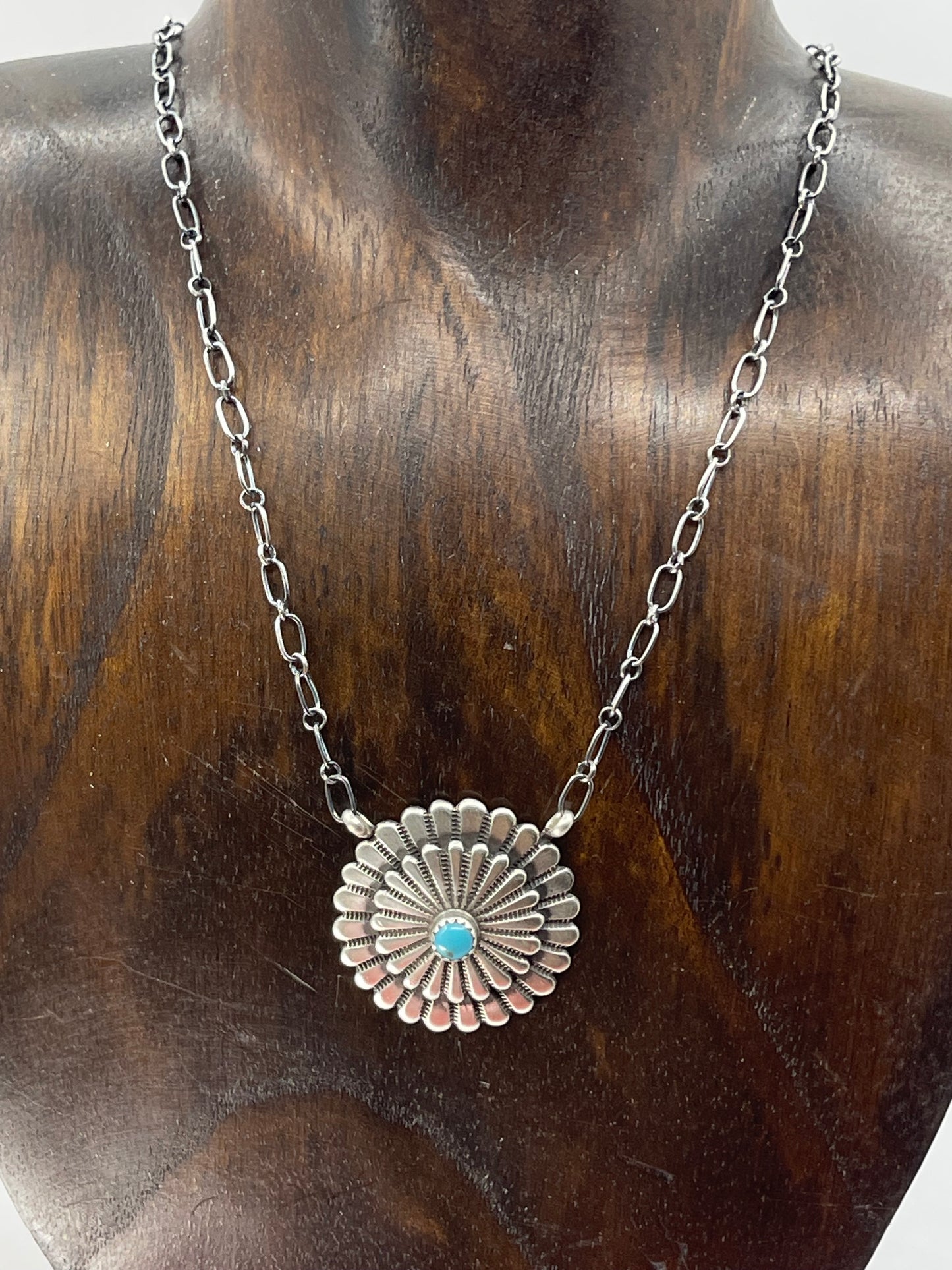 18" Concho Necklace with Turquoise by Sheldon Mariano, Navajo