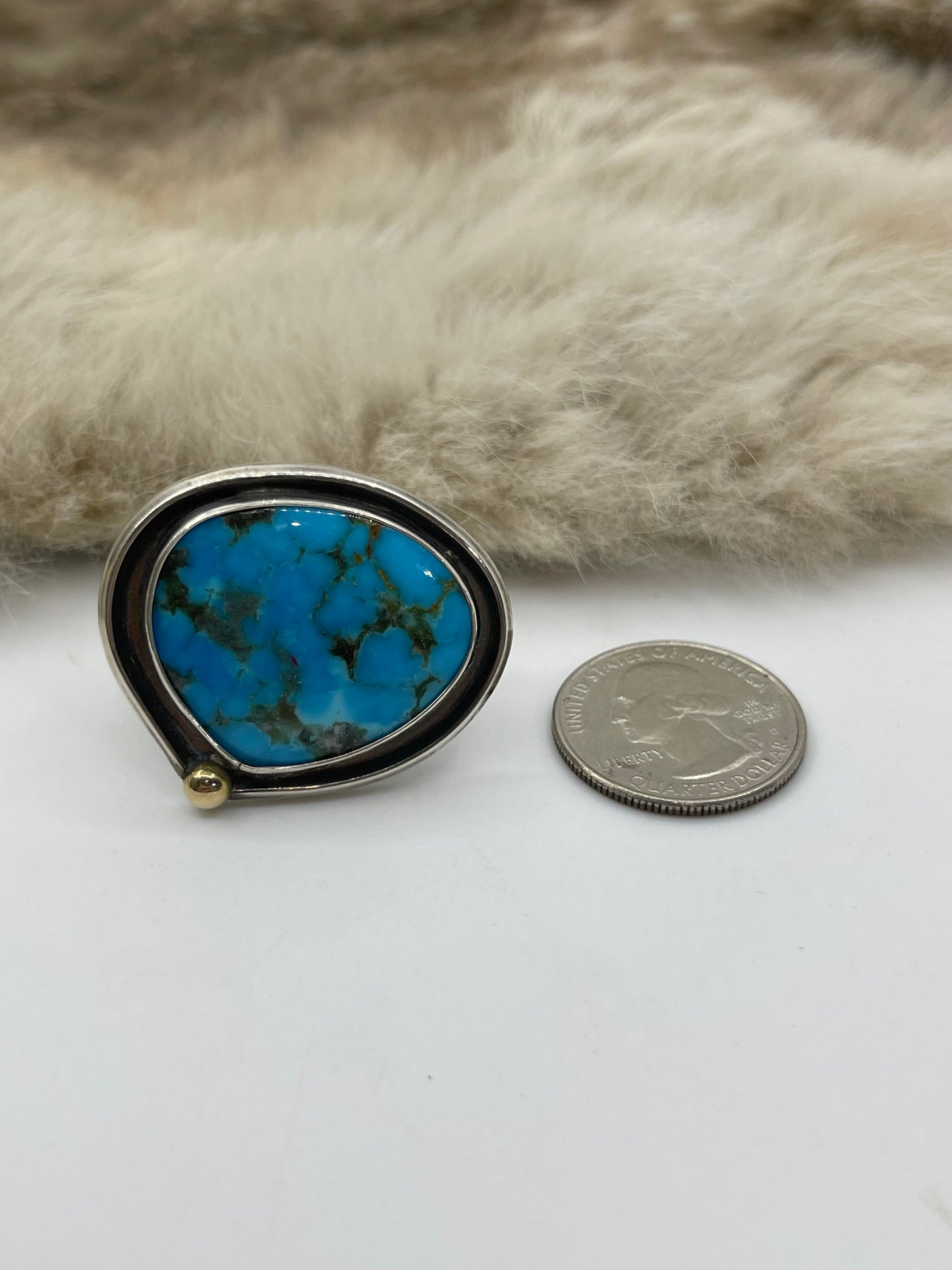 Bad Bronc Adjustable (Up To 10.0) Ring with Arizona Turquoise & 14k Gold Ball by Bad Bronc