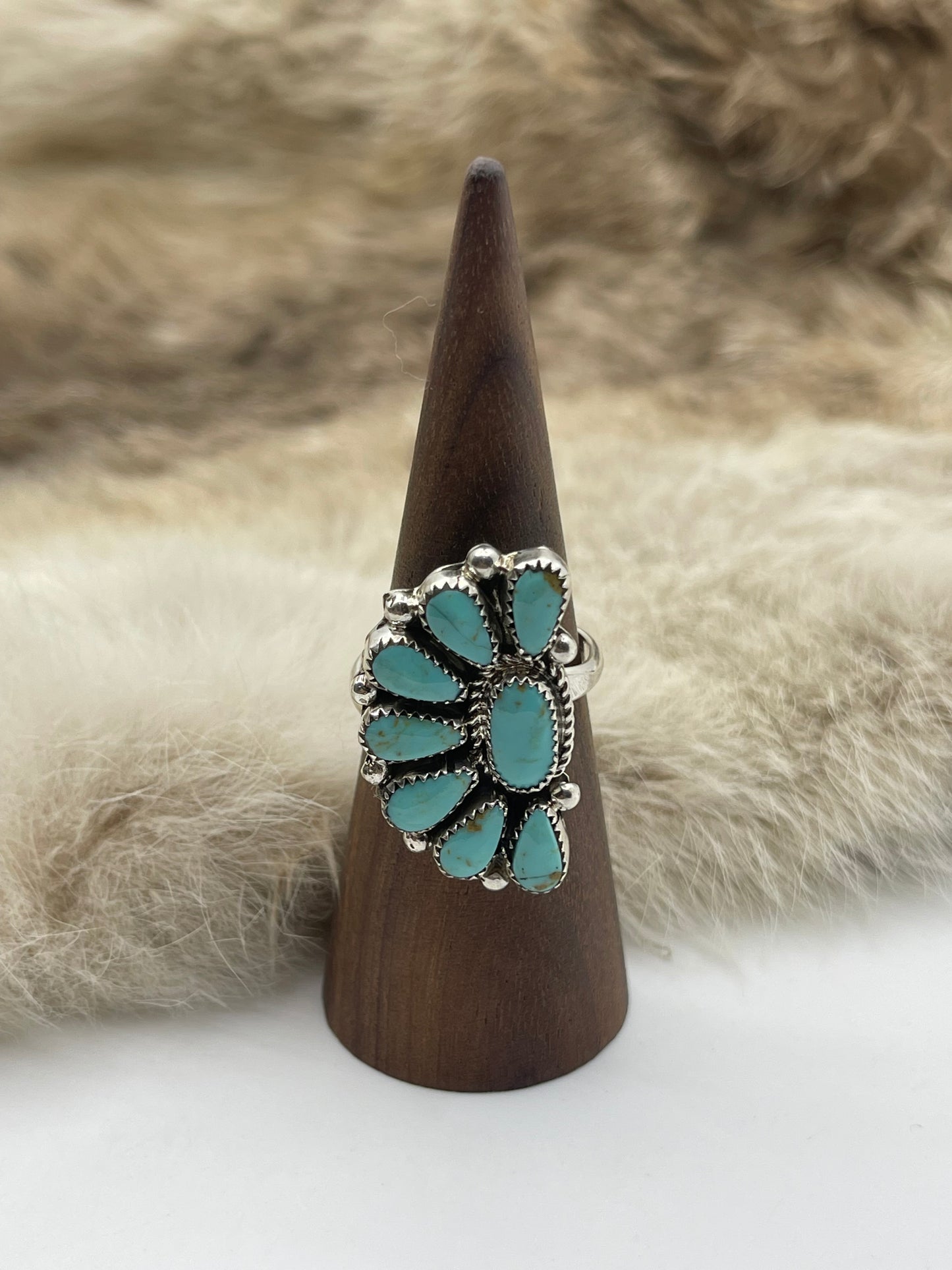 Adjustable 7.0-11.0 Light Greenish Blue Half Cluster Ring by Alicia Wilson, Navajo