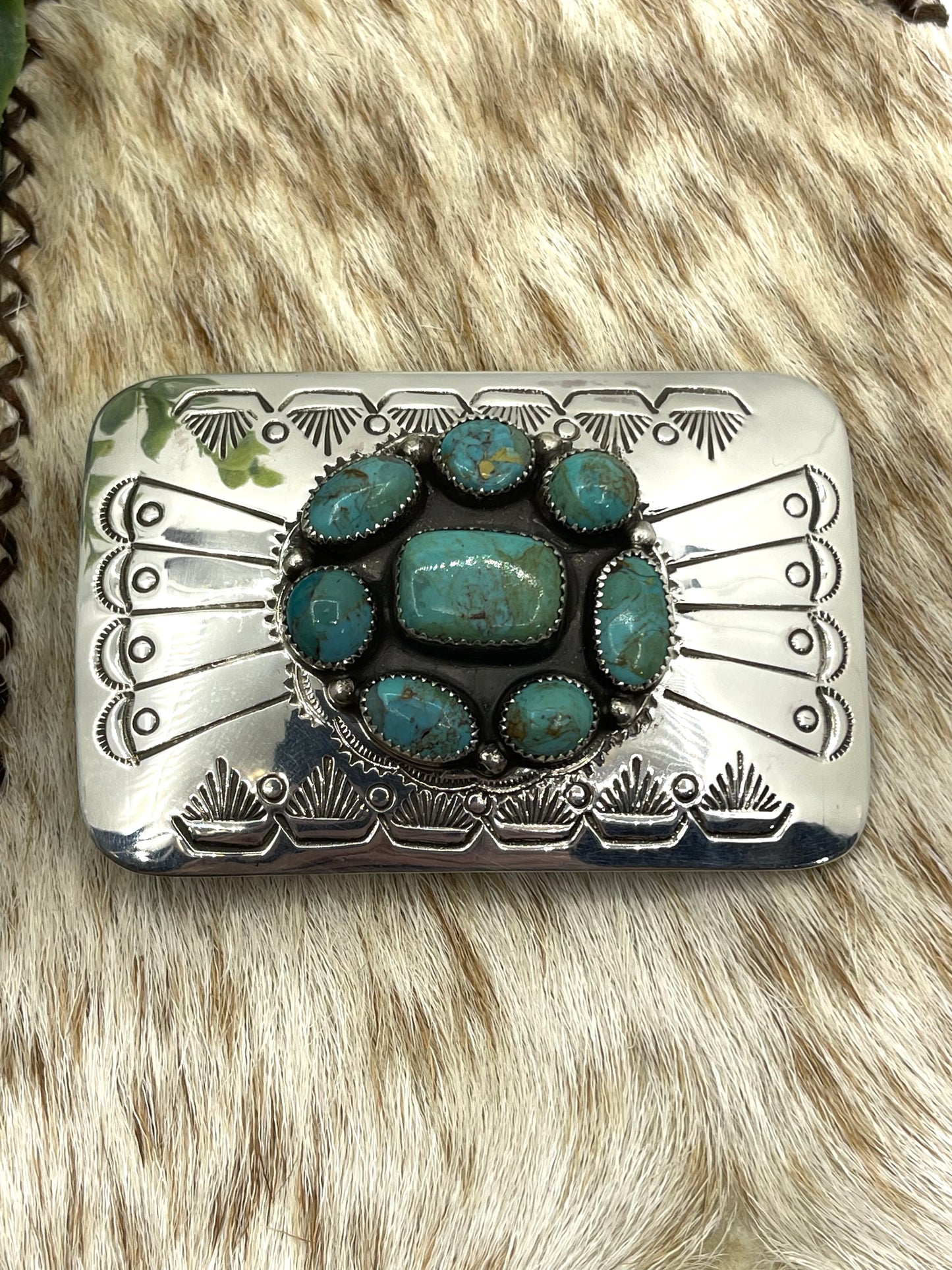 Cluster Turquoise Belt Buckle by Jolene Begay, Navajo