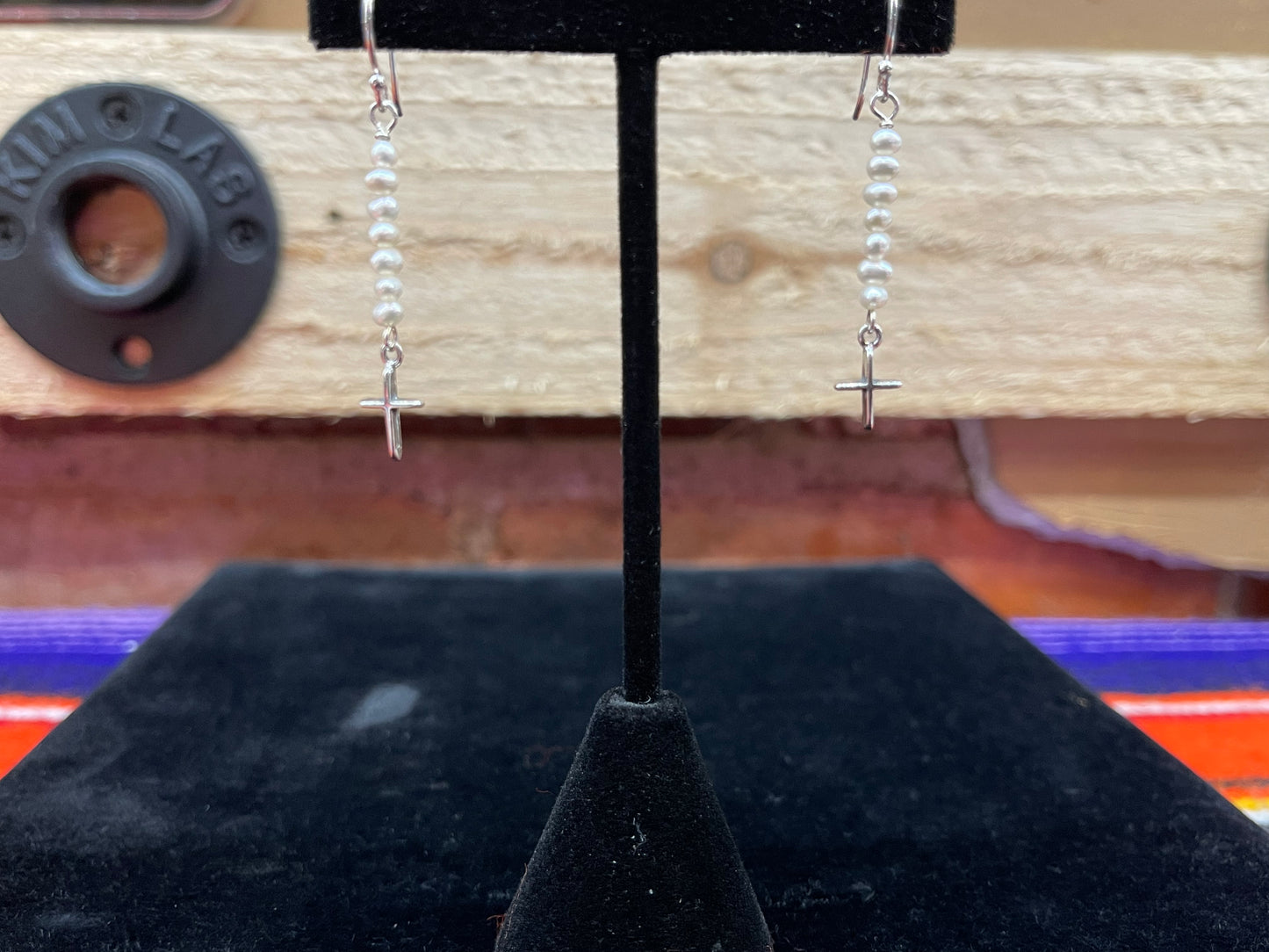 Fresh Water Pearls with Dangling Cross Earrings