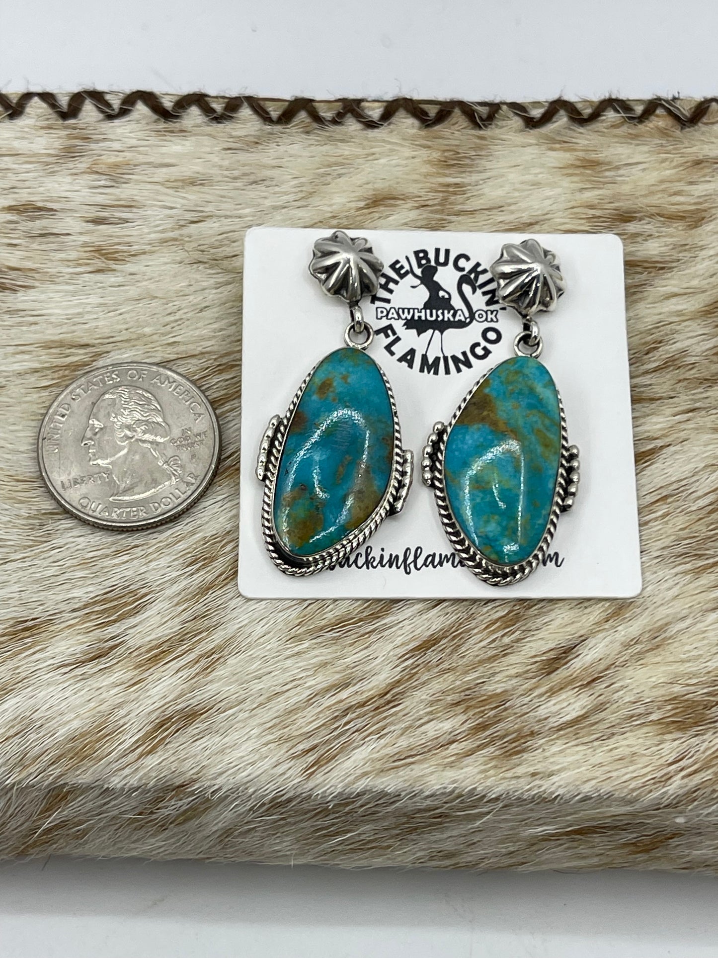 Kingman Turquoise Star Post Dangle Earrings by Raymond Yazzie, Navajo