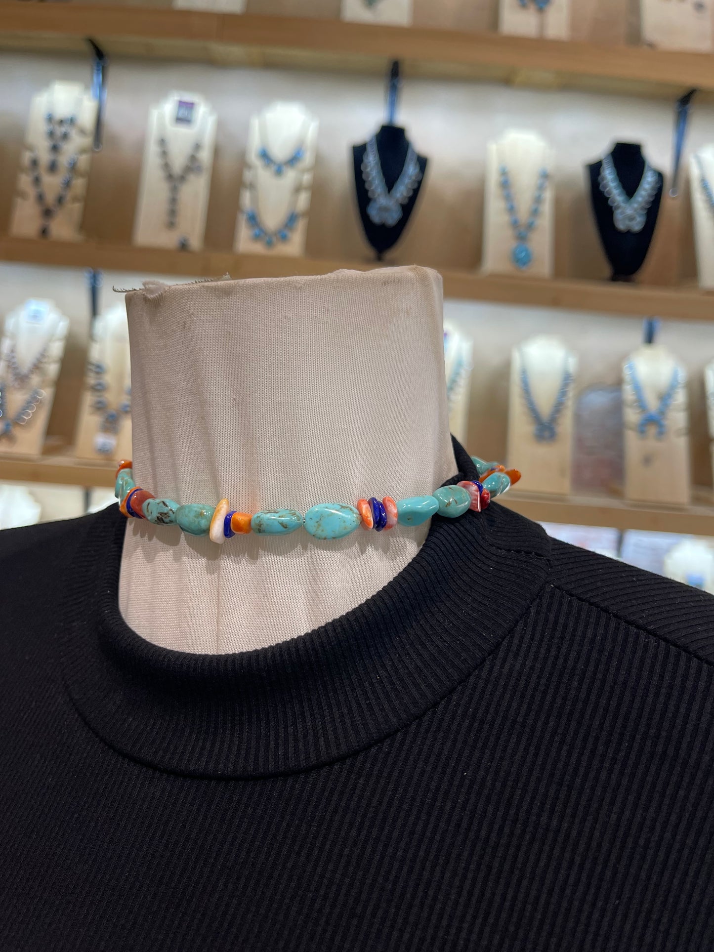 Turquoise, Lapis, & Spiny Memory Wire Choker