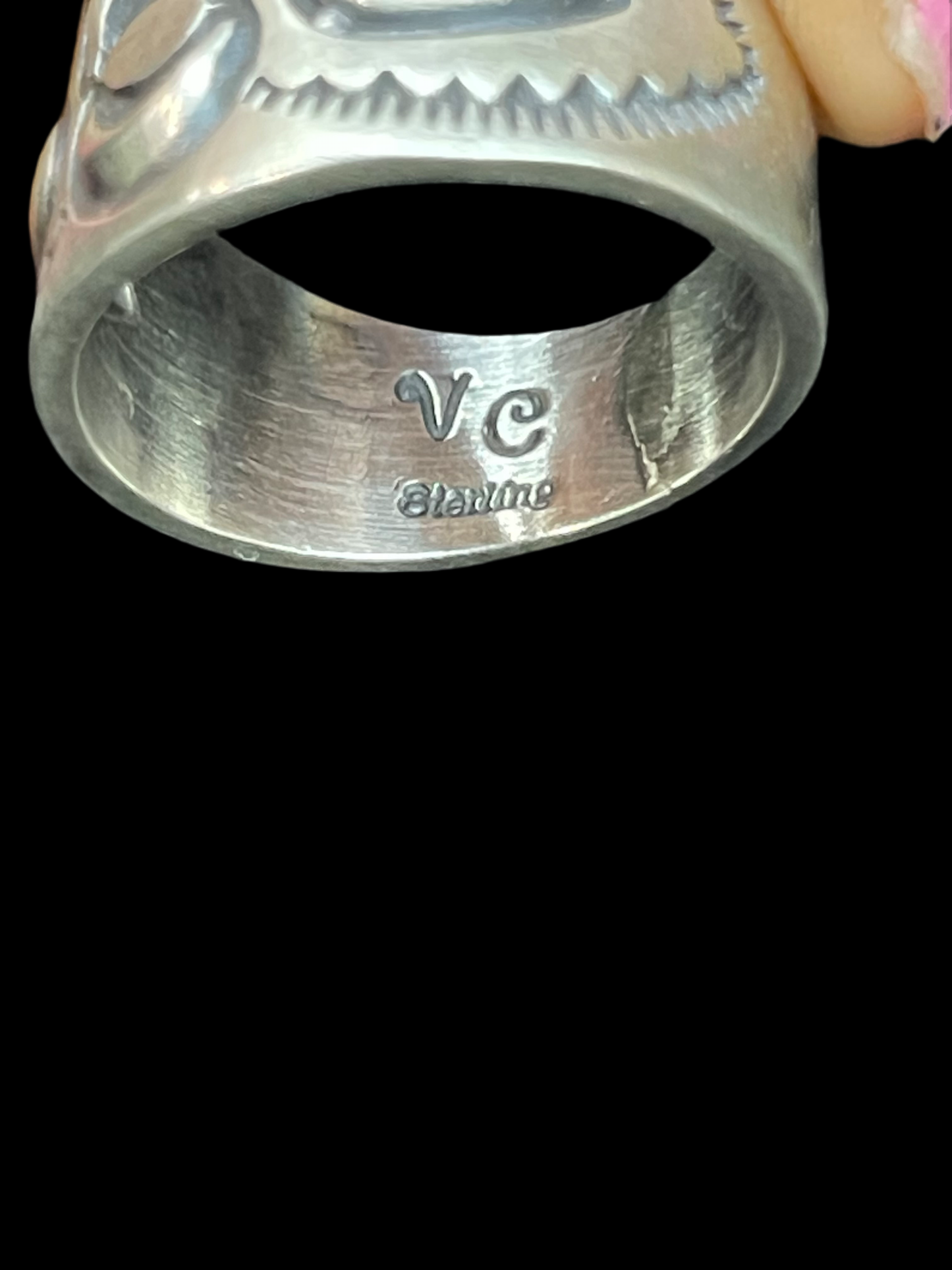 11.0 Stamped Sterling Silver Ring by VC, Navajo