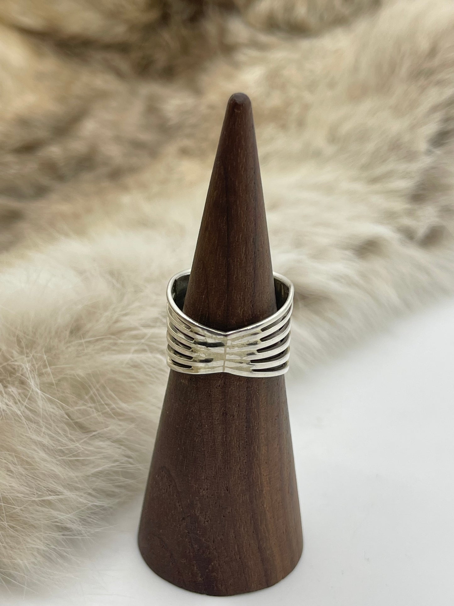 8.0 5 Row Turquoise Ring by Claresse Kyletewa, Zuni