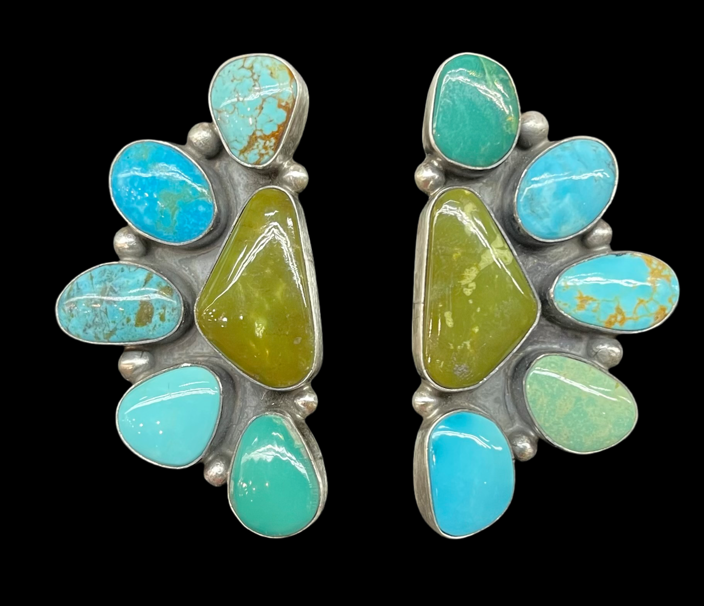 Turquoise Half Cluster Post Earrings by Elouise Kee, Navajo