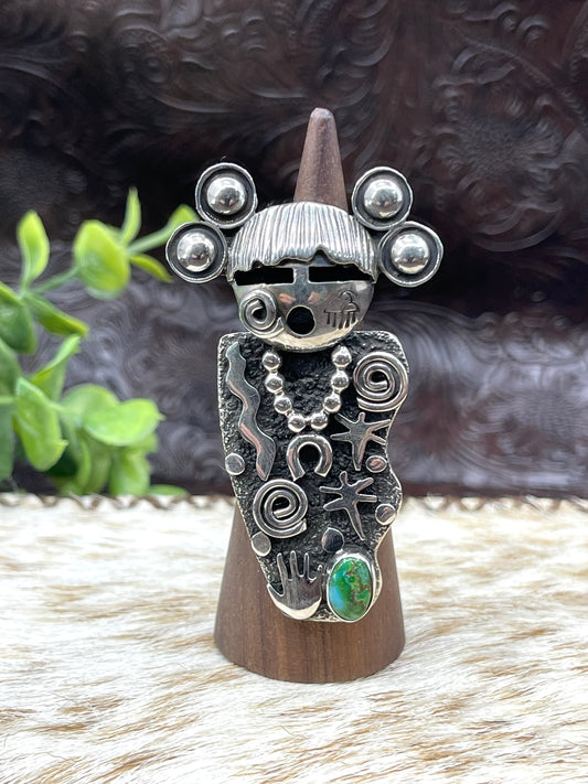 8.0 Maiden Face Ring with Sonoran Gold Stone by Alex Sanchez, Navajo