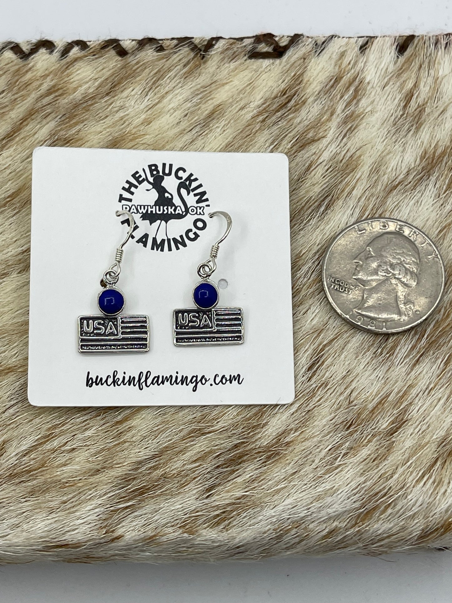 Lapis American Flag dangle Earrings