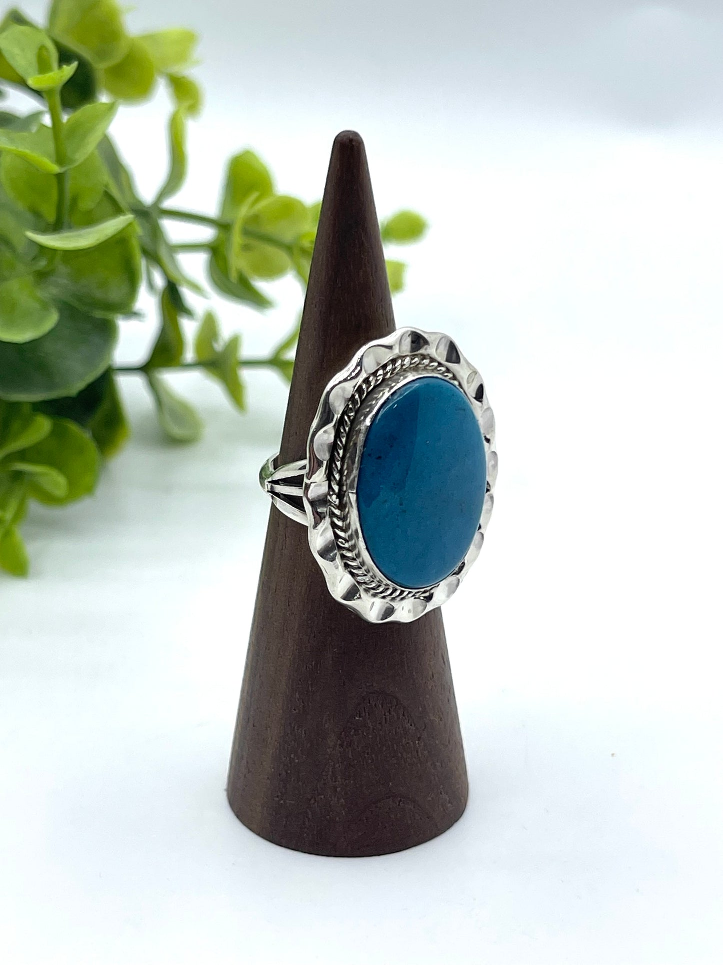 7.0 Kingman Turquoise Oval Ring by Samuel Yellowhair, Navajo