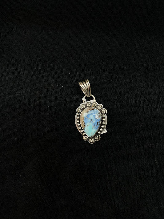 Golden Hills Turquoise Teardrop Pendant with a 6mm Bale by Kevin Begay, Navajo