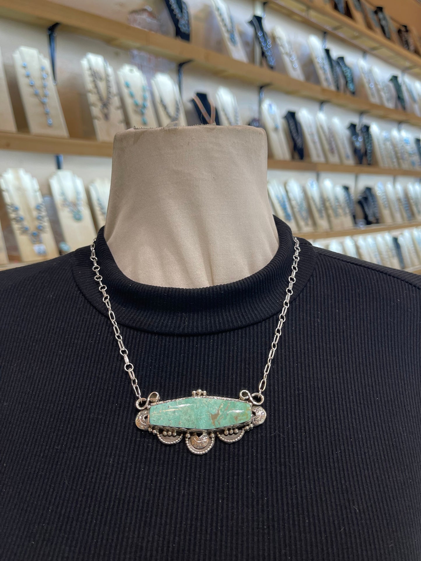18" TURQUOISE BAR NECKLACE BY EMERSON DELGARITO, navajo