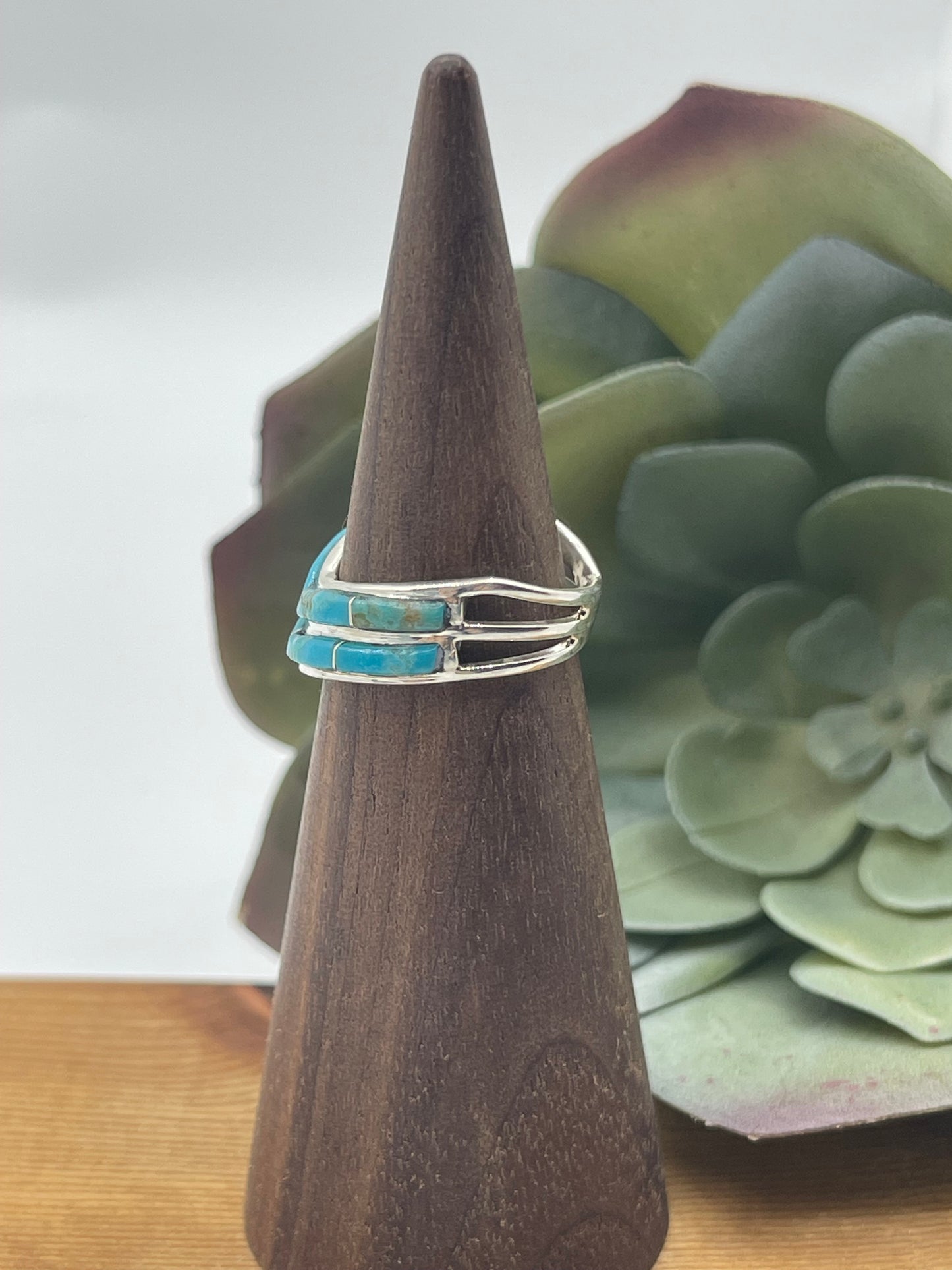 6.0 2 Row Inlay Turquoise Chevron Ring