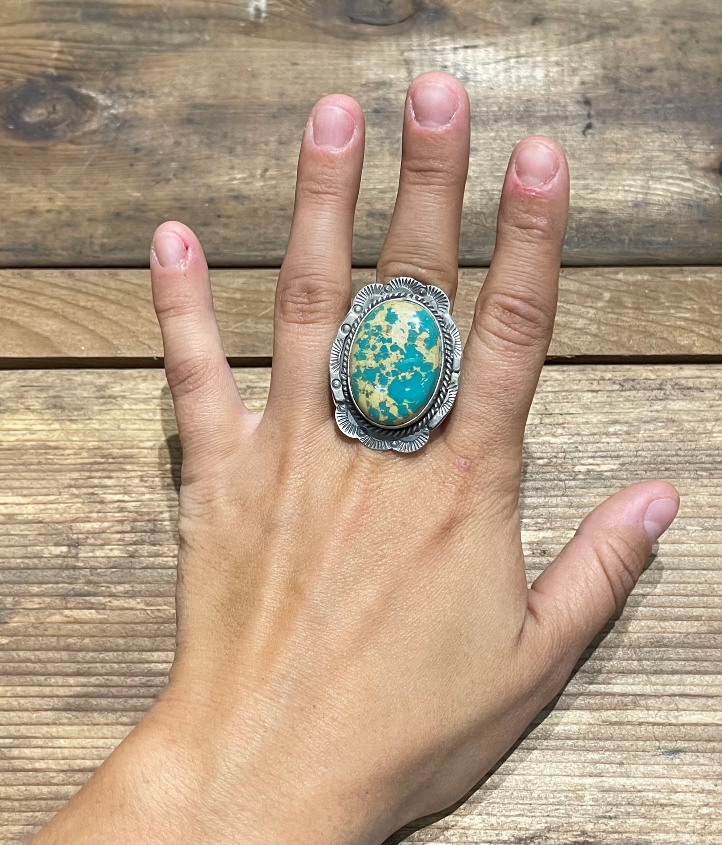 7.5 Royston Turquoise Ring by Gilbert Platero, Navajo