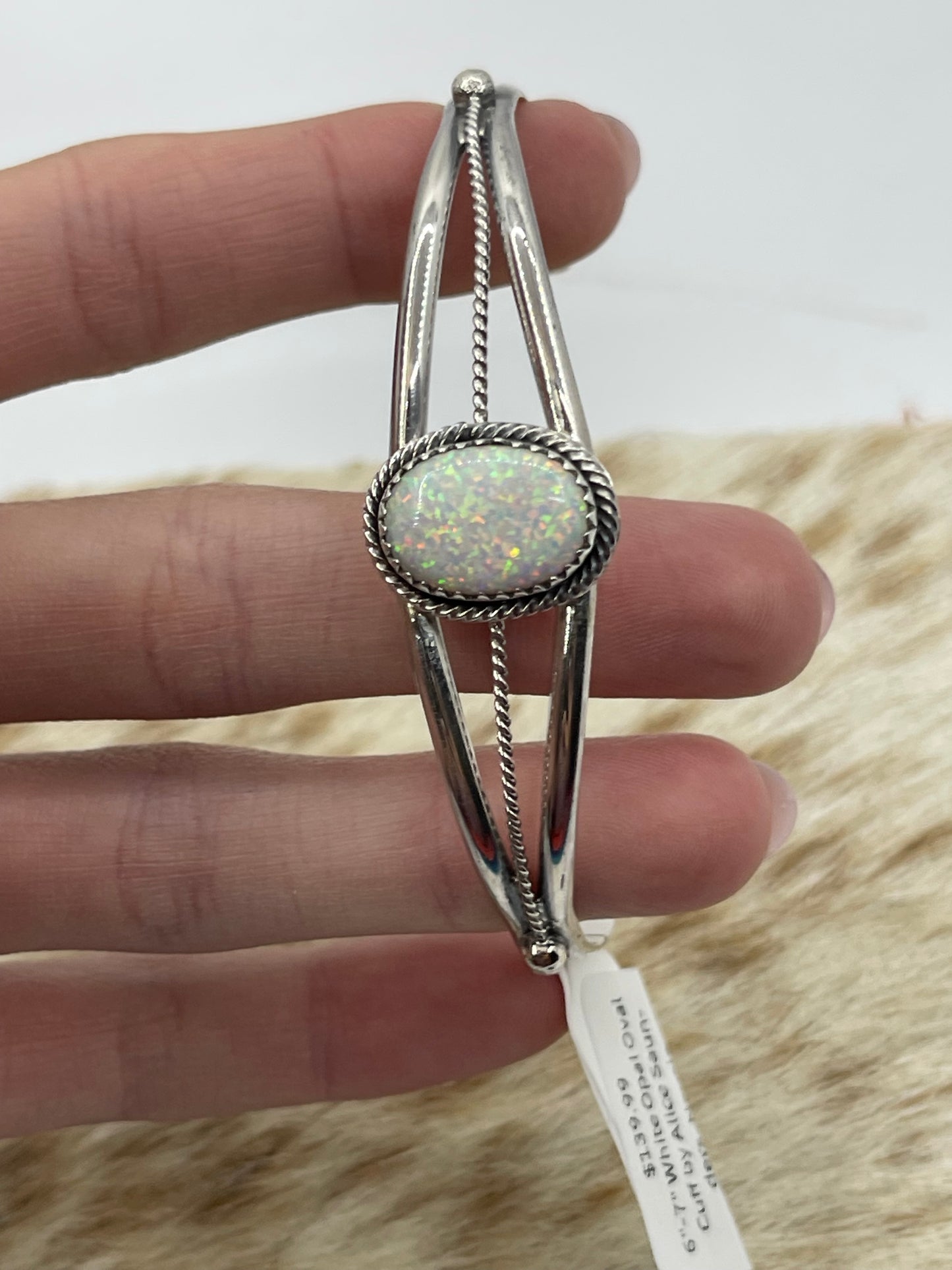 6"-7" White Opal Oval Cuff by Alice Saunders, Navajo