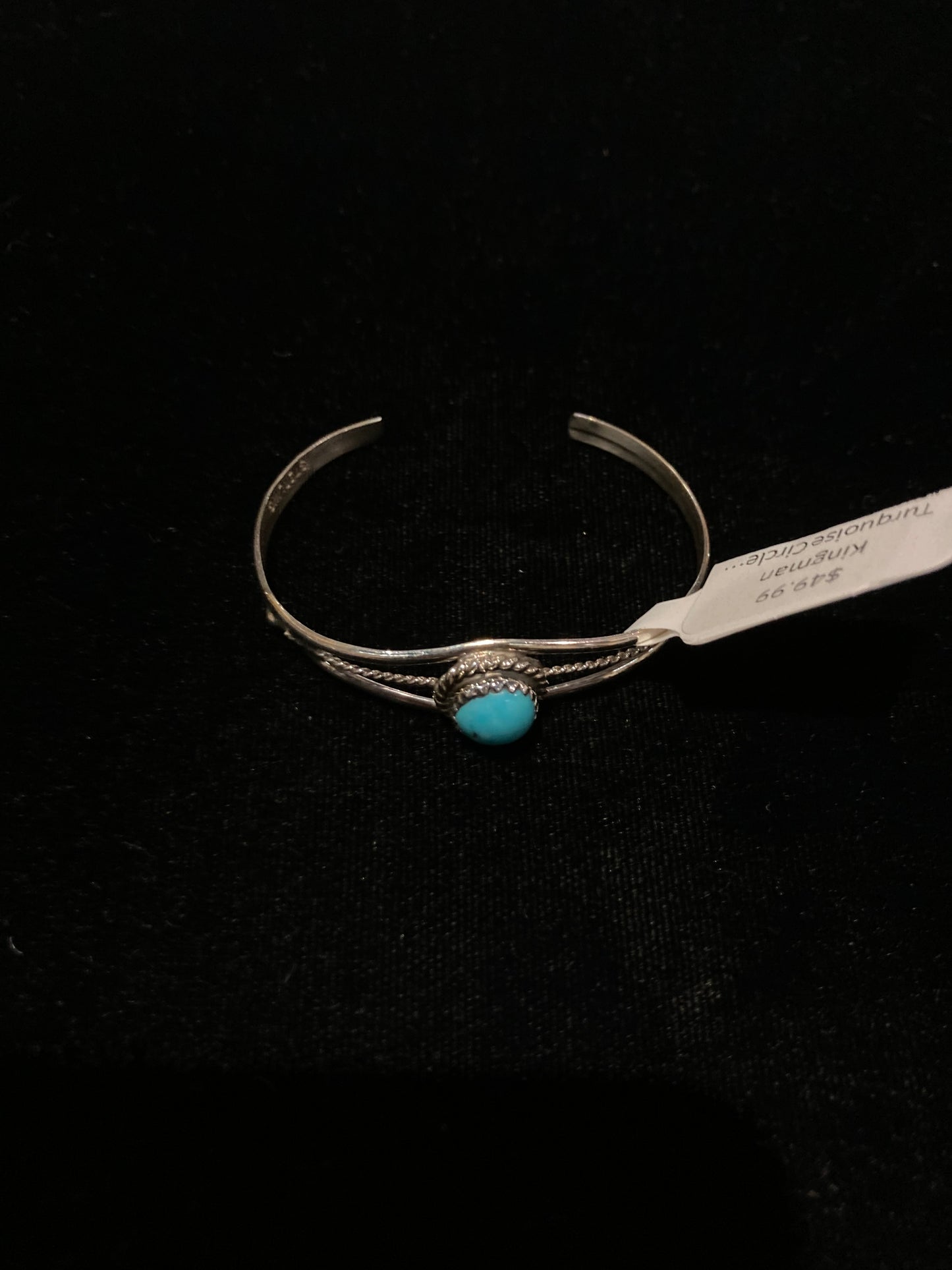 Kingman Turquoise Circle Stone Baby Cuff by Esther White, Navajo