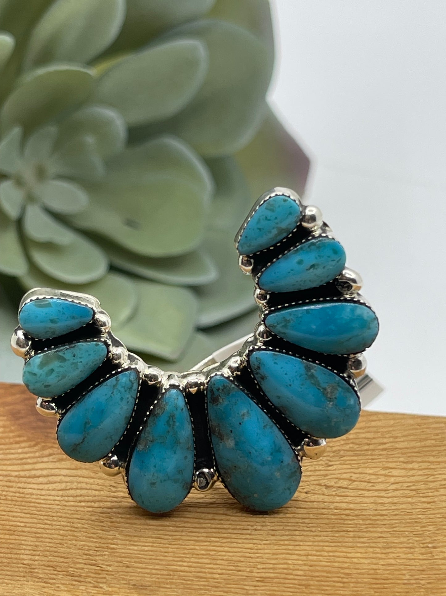 9.0 Kingman Turquoise Naja Ring by Charlene Yazzie, Navajo
