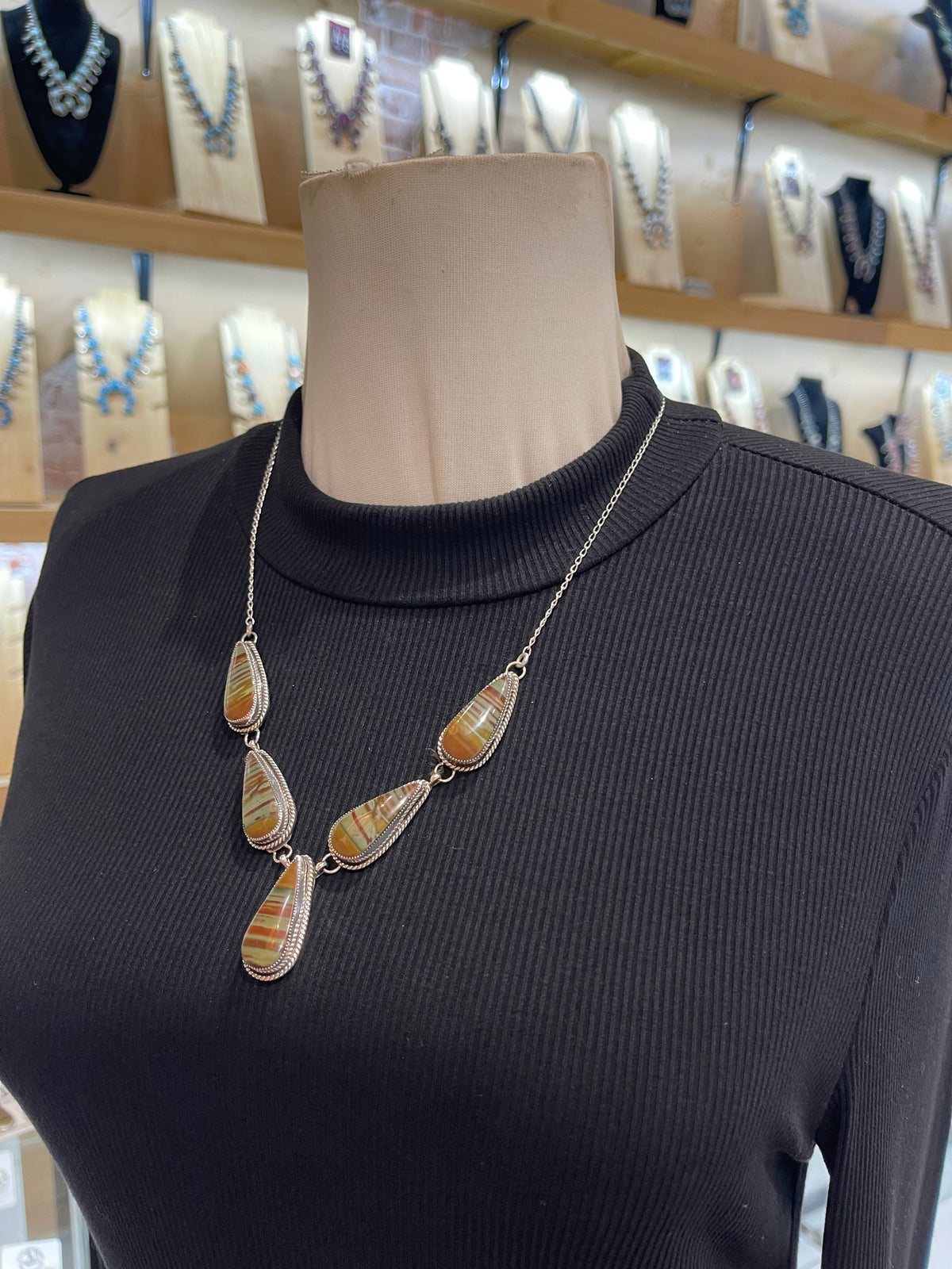 5 Stone Necklace & Earring Set Owyhee Picture Jasper by Joe Begay, Navajo