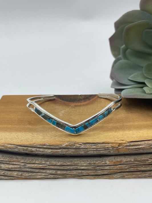 6 1/2" Turquoise Inlay Chevron Cuff by Jamie Johnson, Navajo