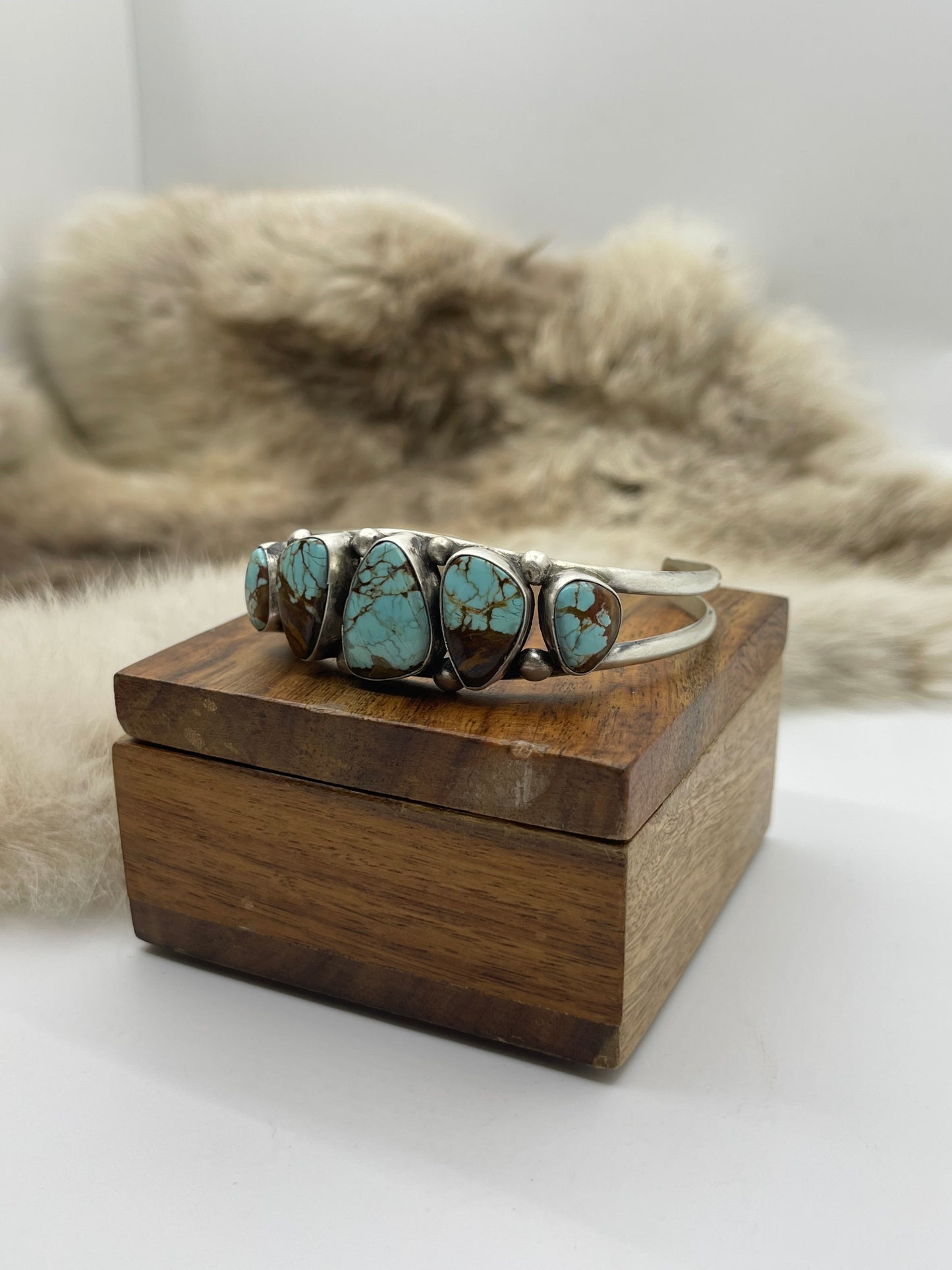5.75”-7” 5 Stone #8 Turquoise Cuff by Augustine Largo, Navajo