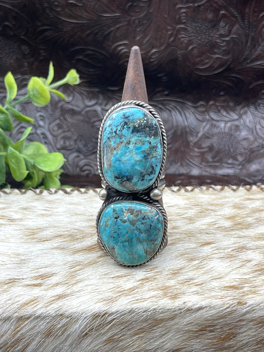 13.0 2 Stone Turquoise Ring by Boyd Ashley, Navajo