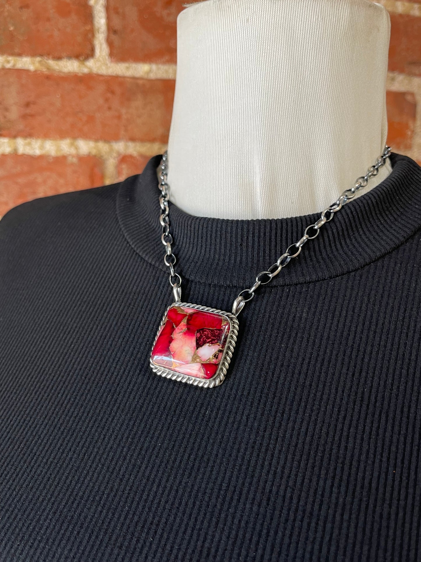 16" Dahlia Rose Square Necklace by Augustine Largo, Navajo