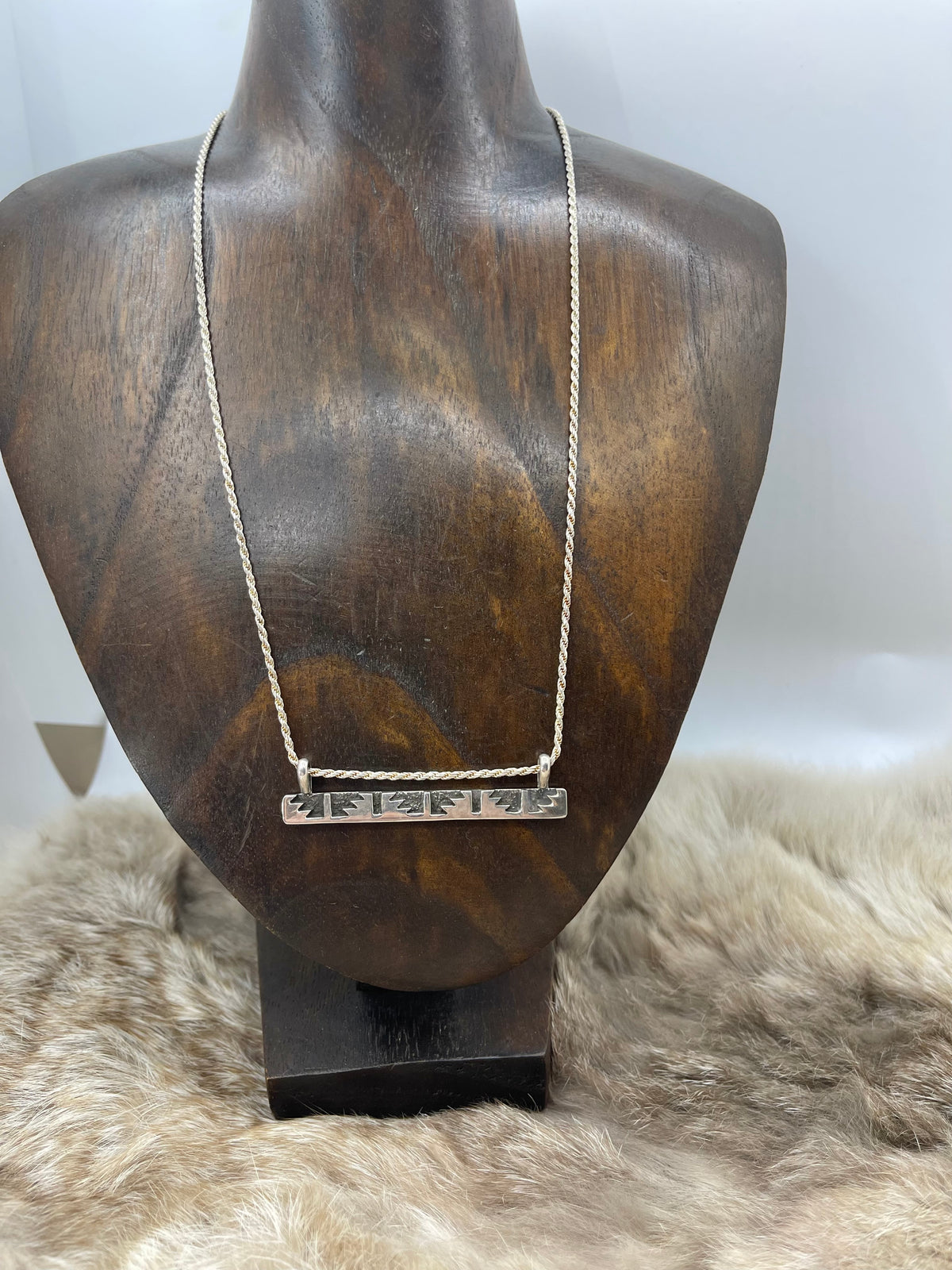 18" Sterling Silver Overlay Bar Necklace by Marie Jackson, Navajo