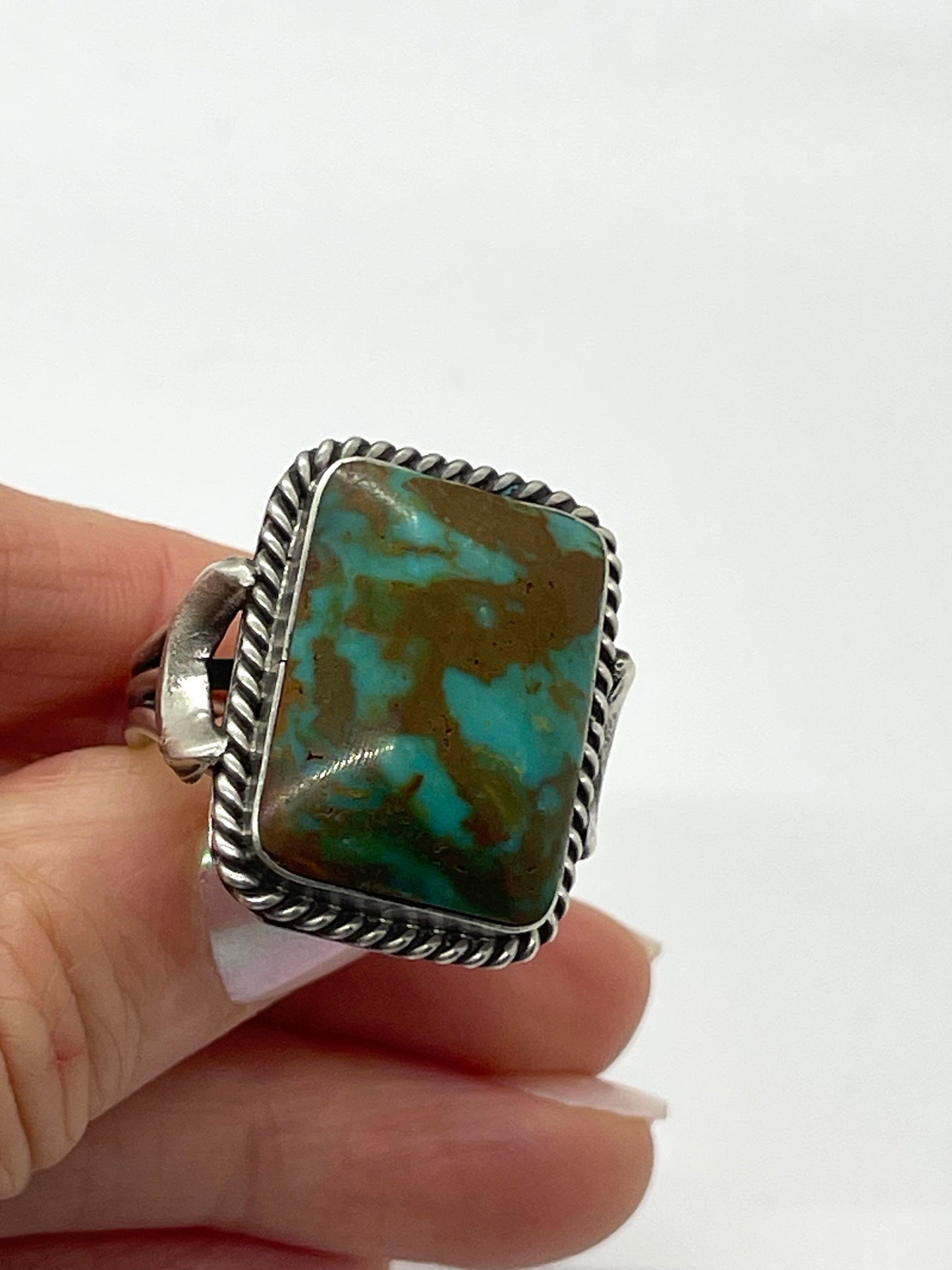 9.5 Kingman Turquoise Rectangle Ring by Gregg Yazzie, Navajo