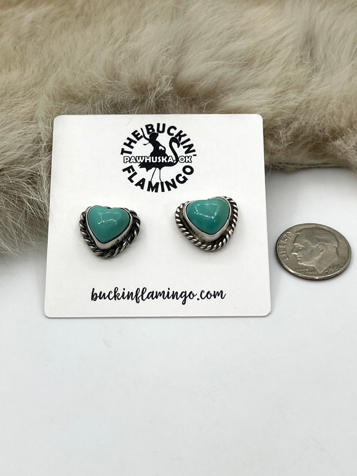 Turquoise Heart Top Post Earrings by Larson Chee, Navajo