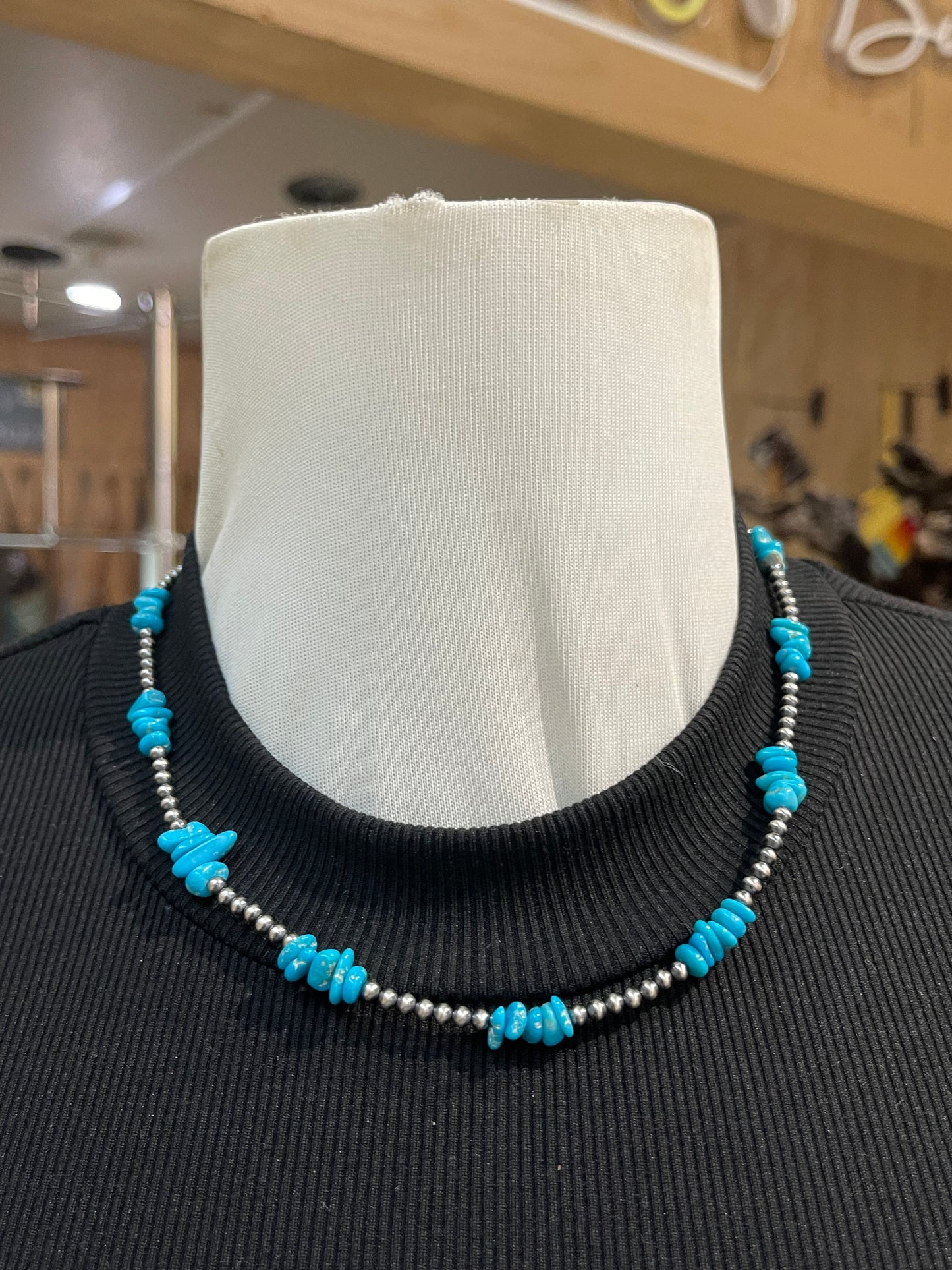 18" Sleeping Beauty Turquoise with 3mm Navajo Pearls