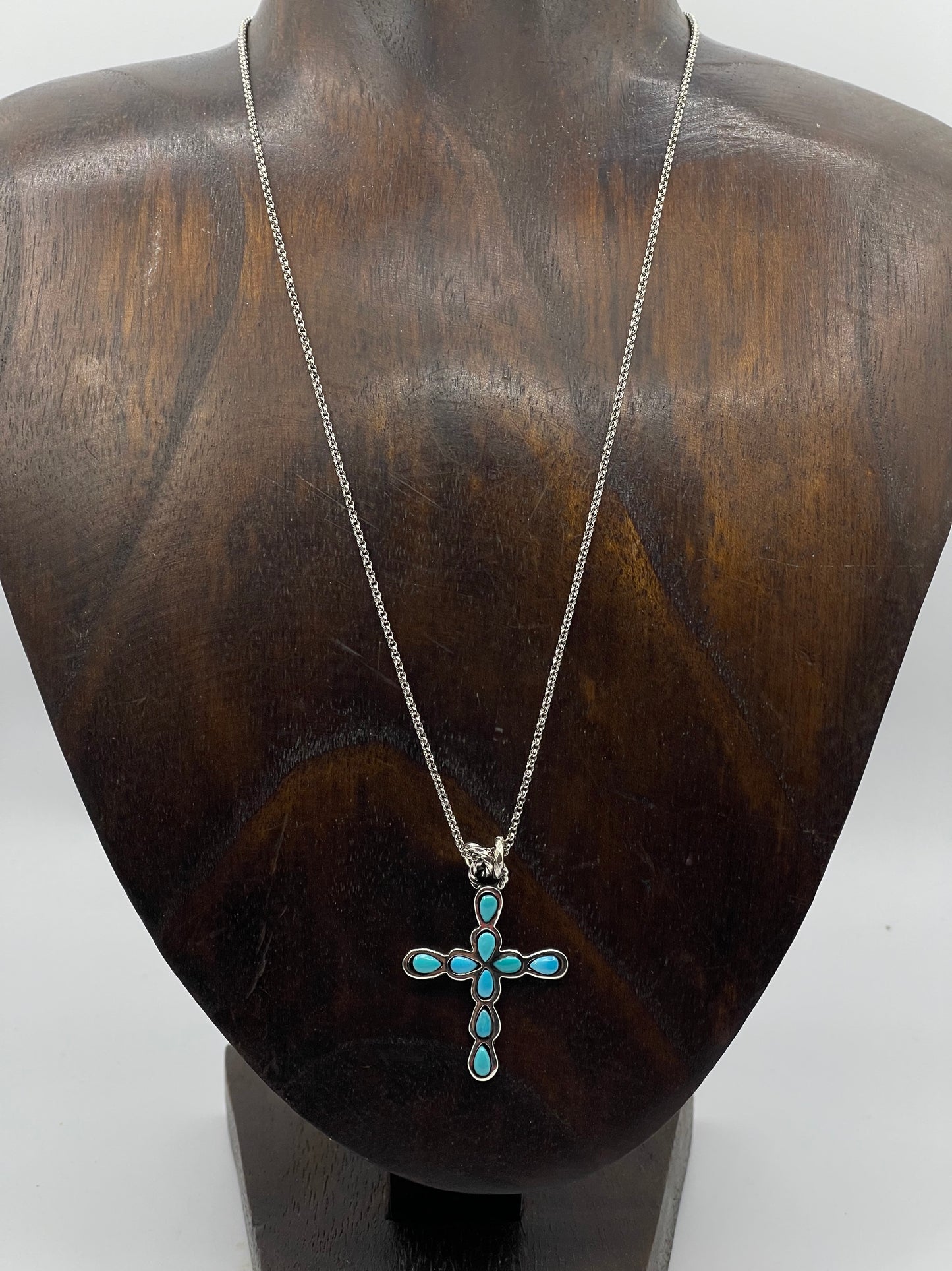 18" Turquoise Cross Necklace by Bryce Vacit, Navajo
