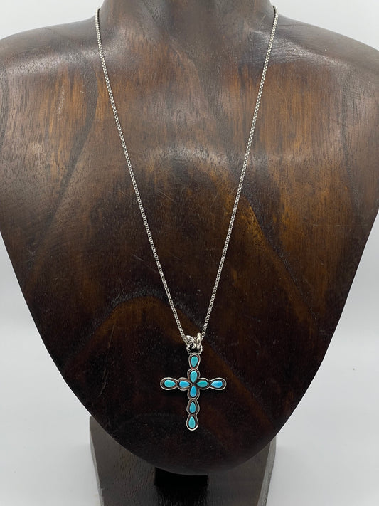 18" Turquoise Cross Necklace by Bryce Vacit, Navajo