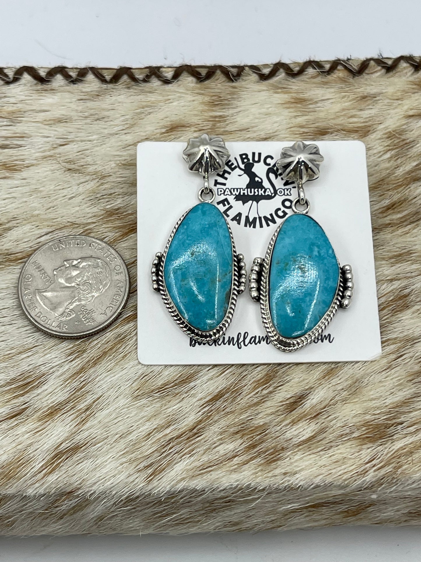 Kingman Turquoise Star Post Dangle Earrings by Raymond Yazzie, Navajo