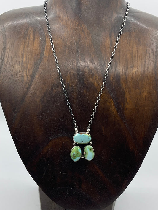 16" 3 Stone Sonoran Gold Turquoise Cluster Necklace by Donovan Skeets, Navajo