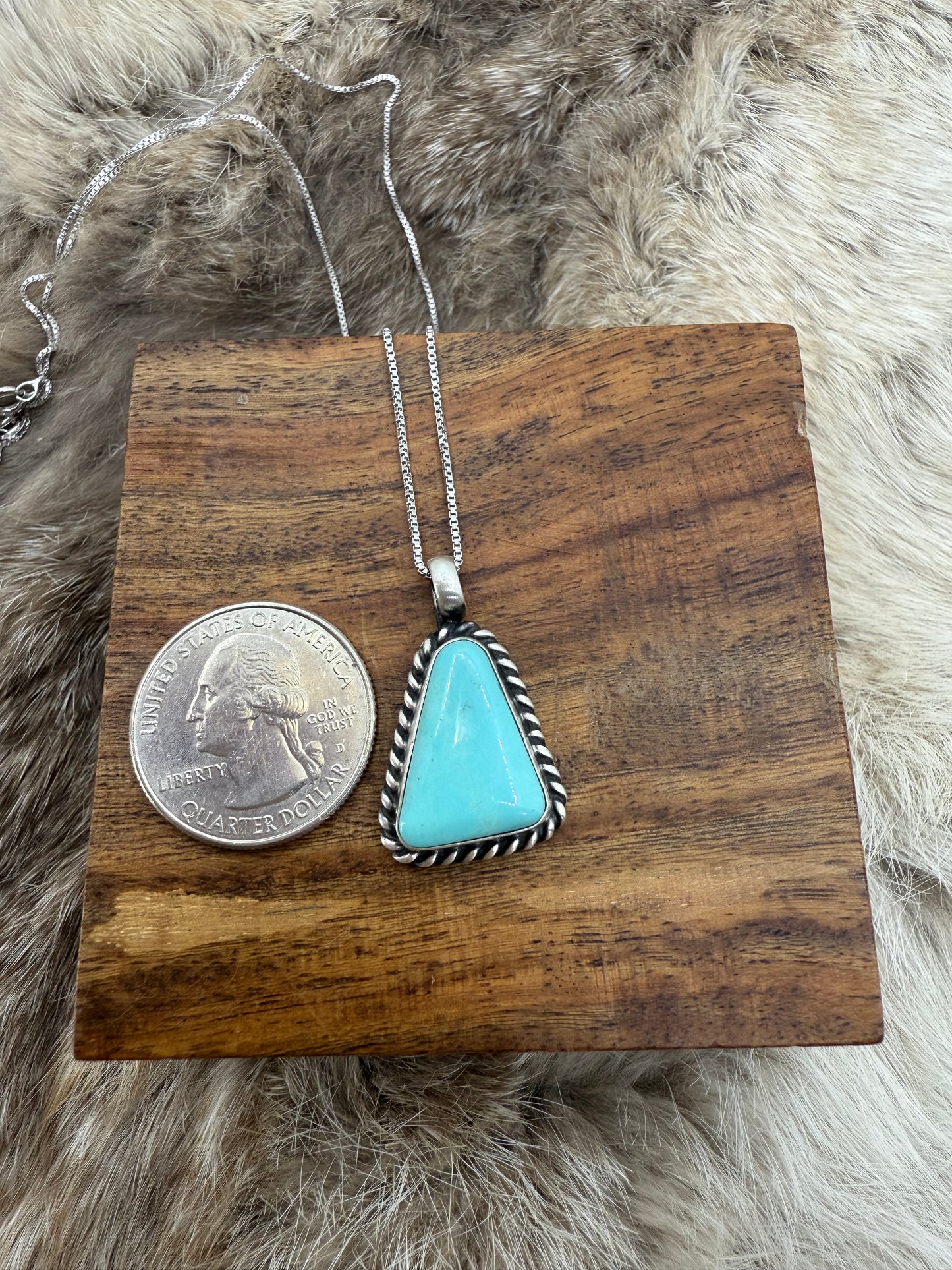 Kingman Turquoise Pendant on 18" Chain by Johnny Dixon, Navajo