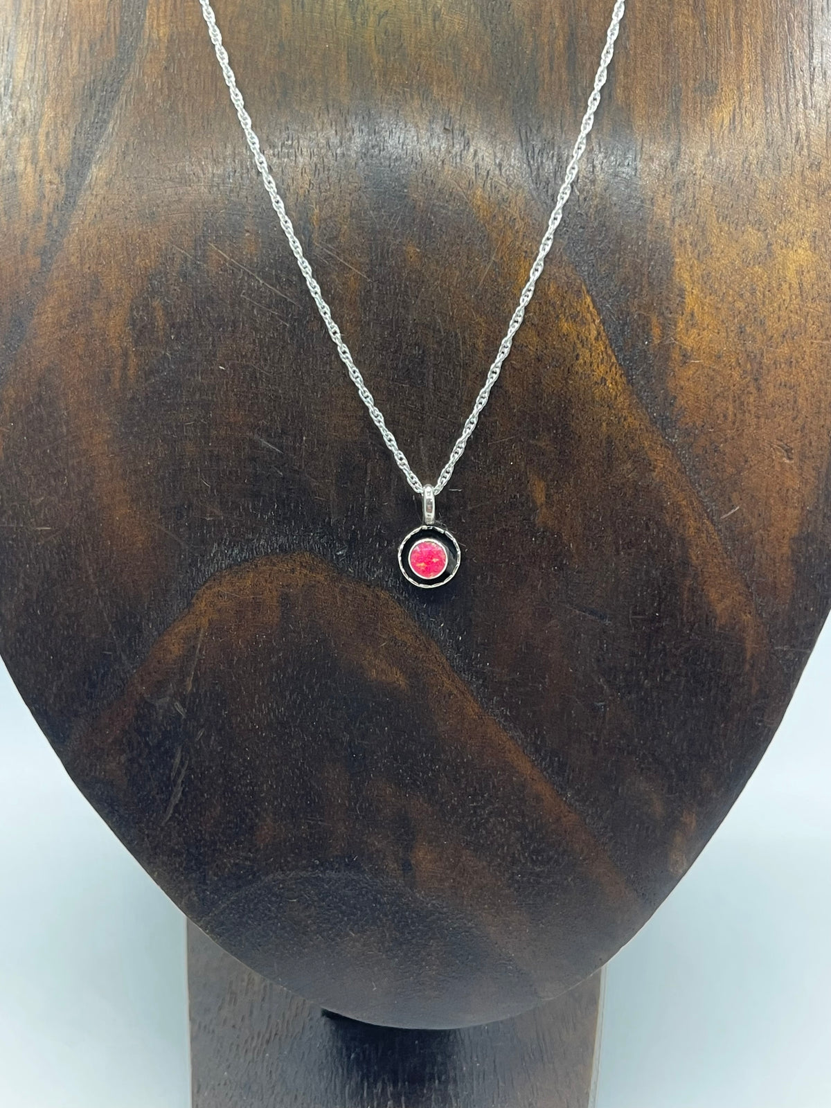 16” Chain Hot Pink Opal Necklace by Carina Leekity, Zuni