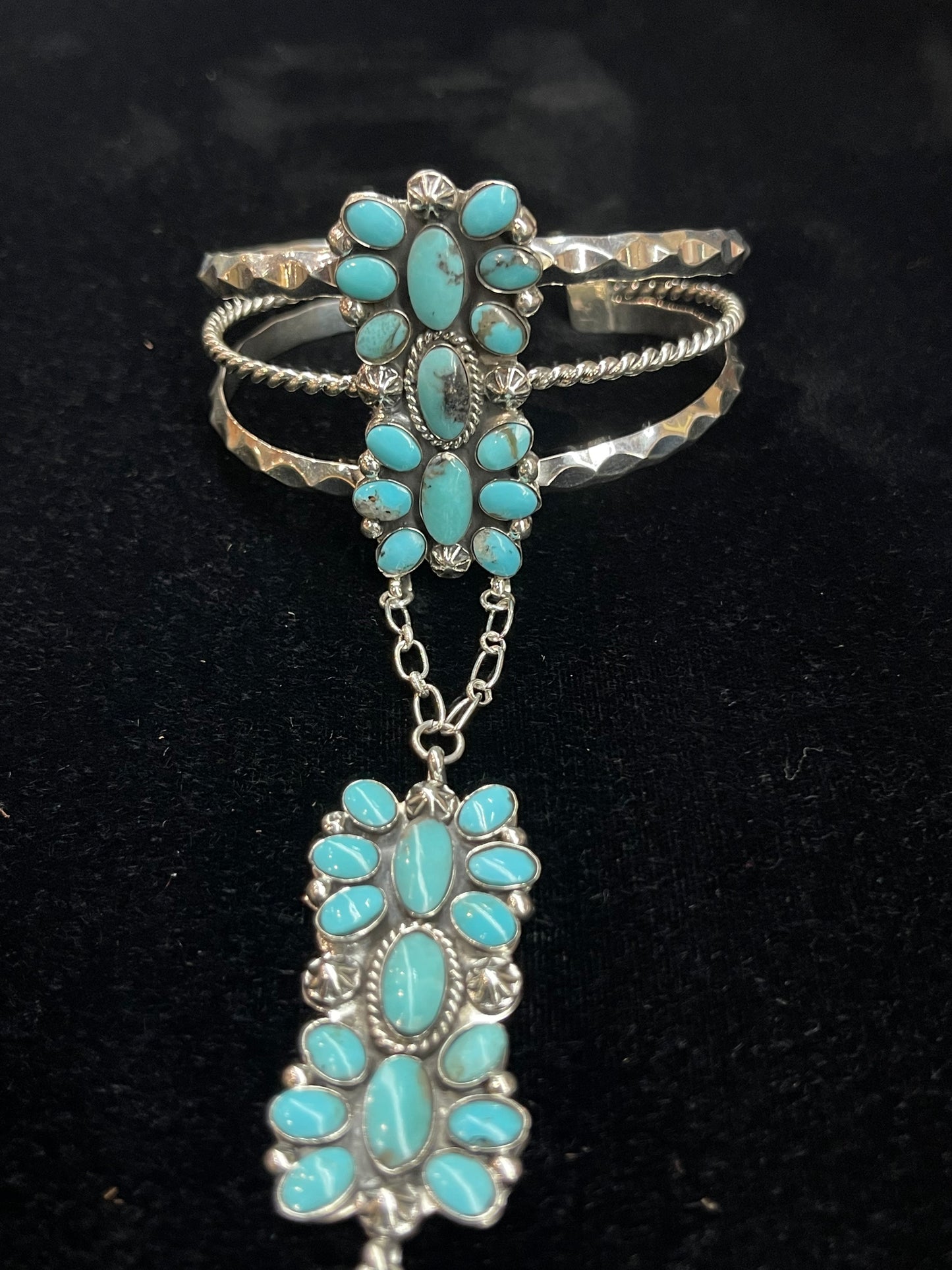 6"- 7 1/4" Turquoise Princess Cuff with Adjustable Ring by Loretta Delgarito, Navajo