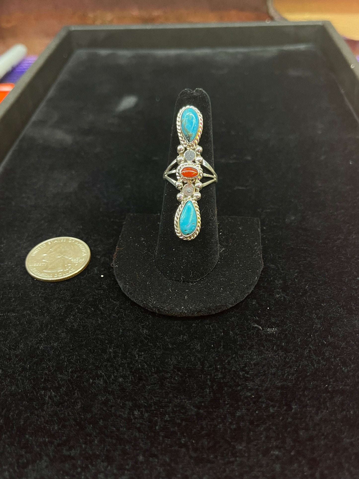 Turquoise and Coral Ring