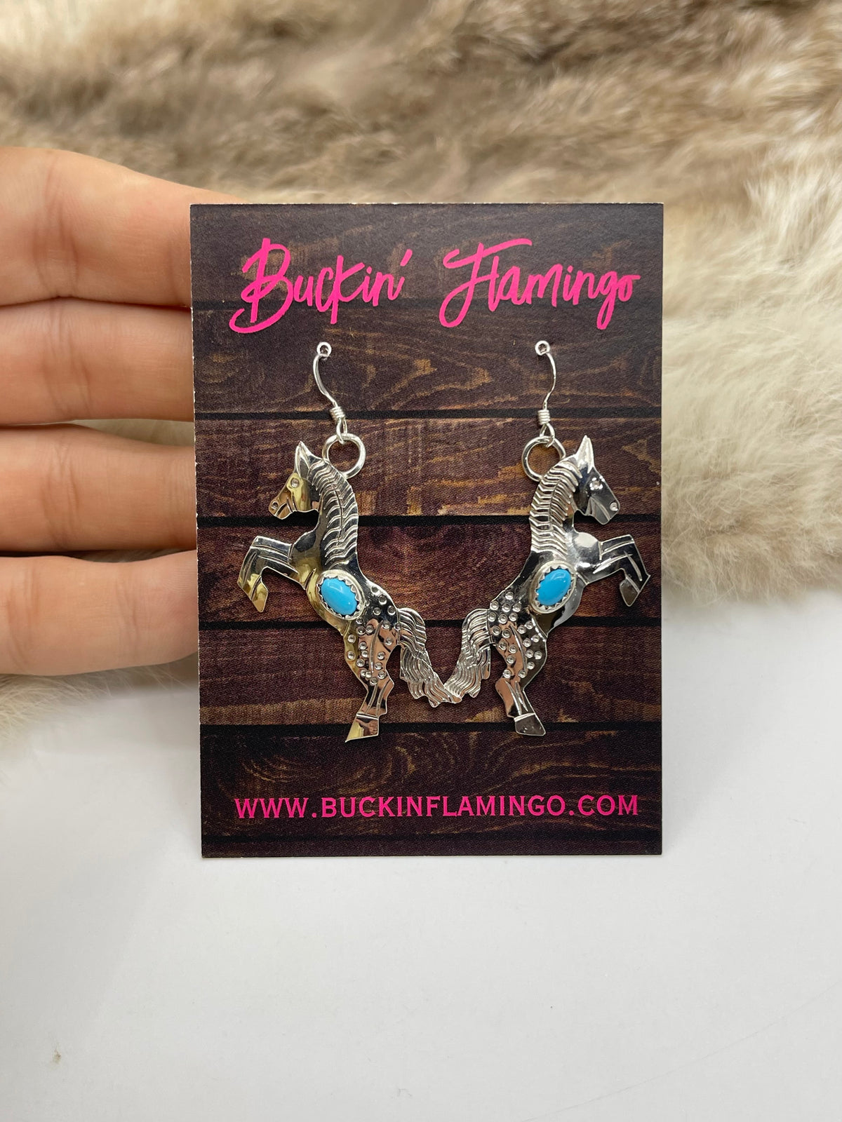 Appaloosa Horse Earrings With Turquoise by Louise Yazzie, Navajo