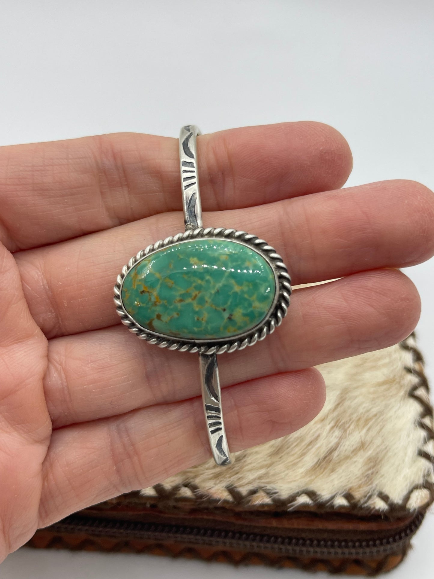 Single Stone Stamped Cuff by Donovan Skeet, Navajo