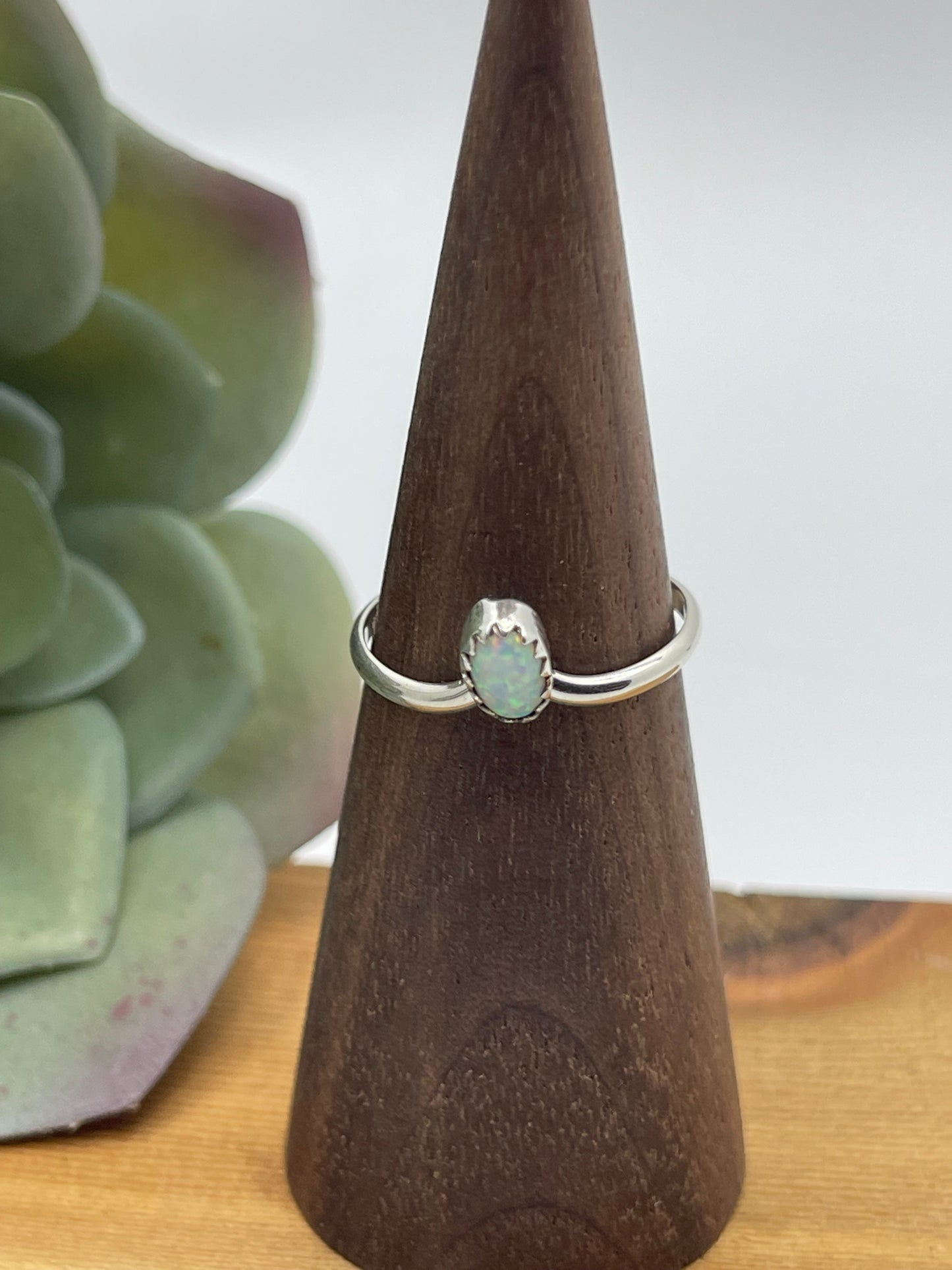 8.5 White Opal Chevron Ring by Hiram Largo, Navajo