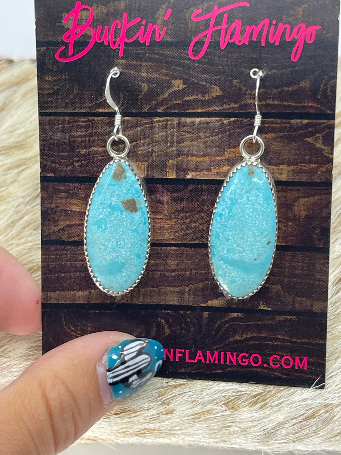 Turquoise Oval Dangle Earrings by Hiram Largo, Navajo