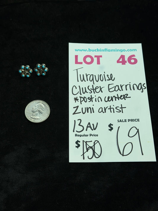 LOT 46 8/9 Turquoise Cluster Earrings Zuni Artist