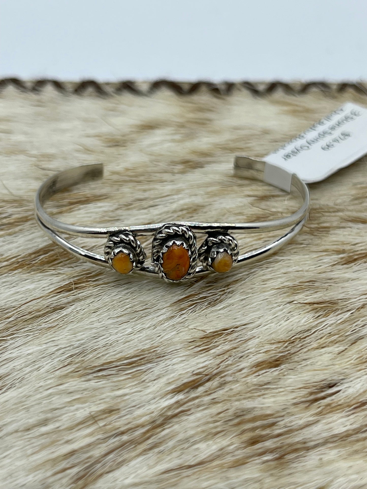 3 Stone Spiny Oyster Shell Baby Bracelet by Judy Lincoln, Navajo