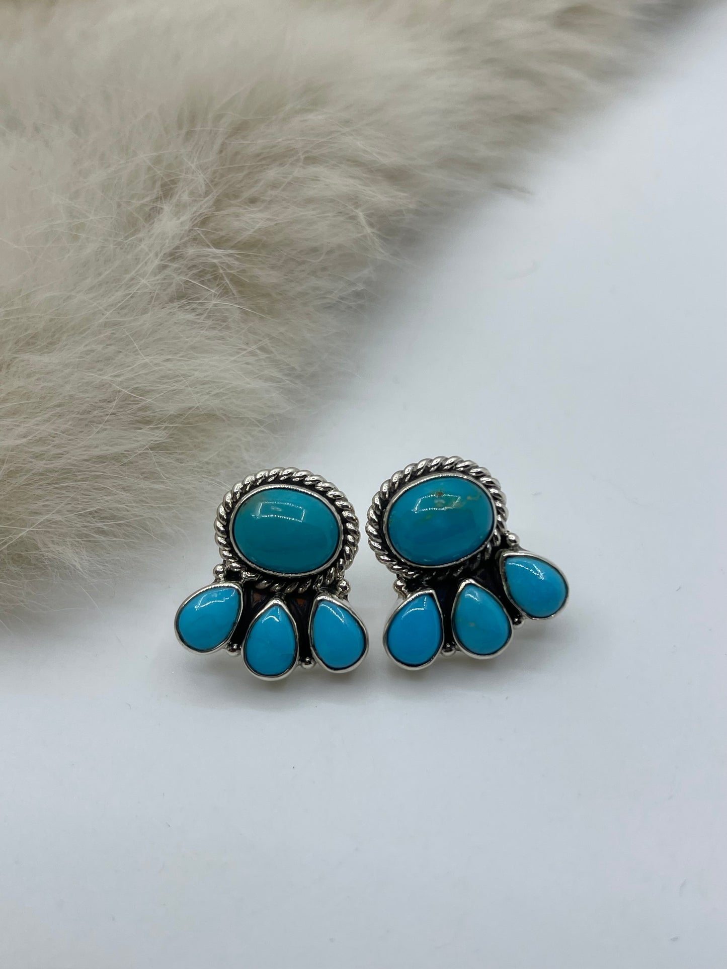 Turquoise Half Cluster Post Earring