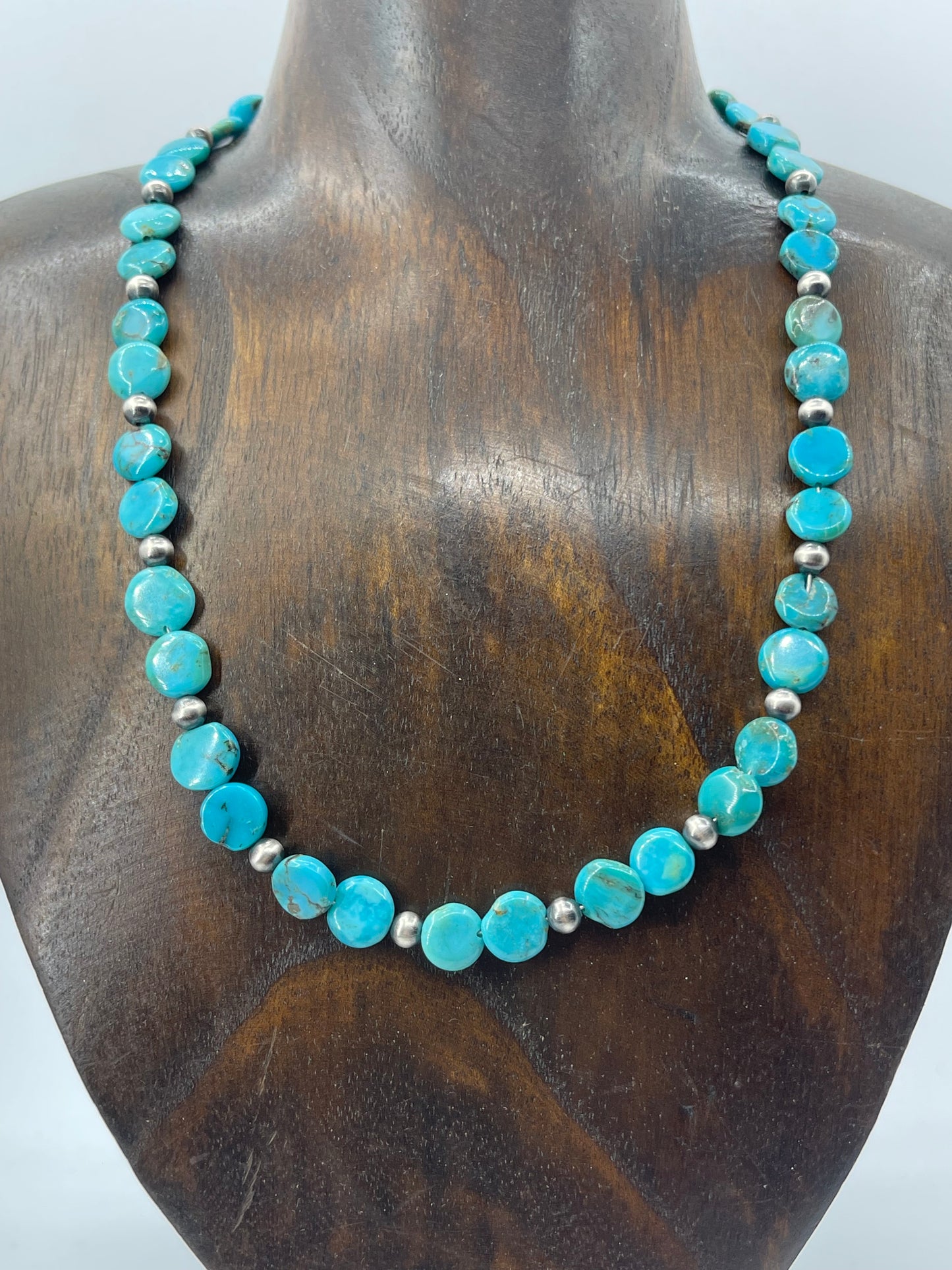 Turquoise and Handmade Navajo Pearls Necklace by Tammy Nolcott, Navajo