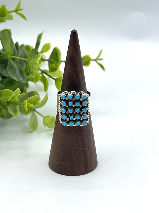 7.5 20 Stone 5 Row Turquoise Ring