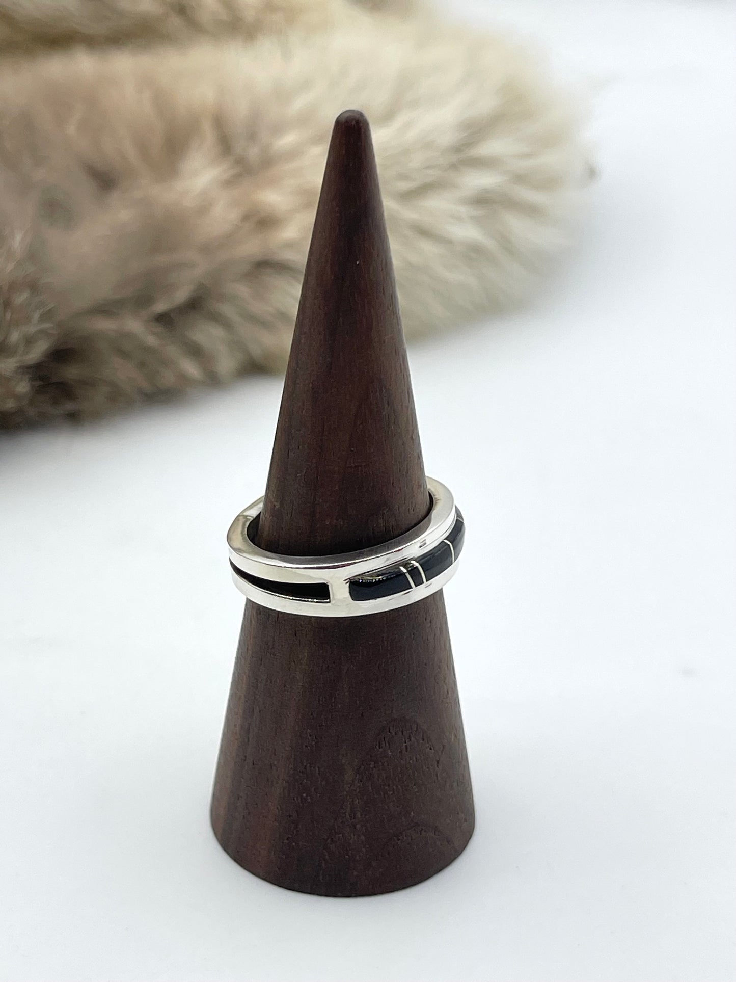 10.5 Black Onyx Inlay Band by Wilbert Muskett Jr., Navajo